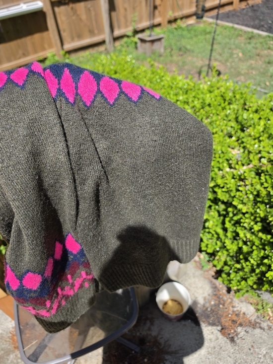 Olive Green Fair Isle Sweater with Pink Accents - Picture 4 of 4